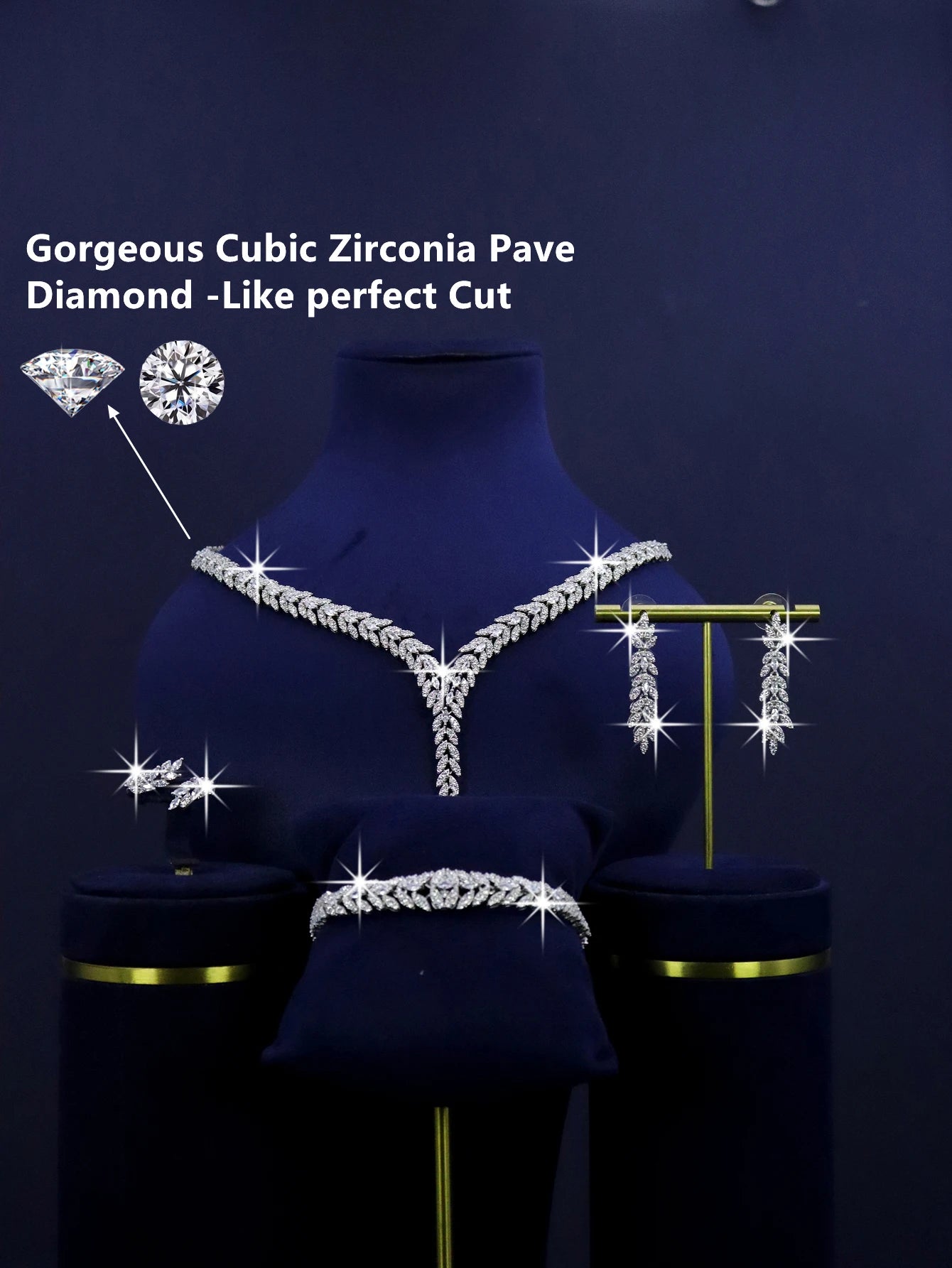 Fashionable Platinum Plated 4-Pieces women's jewelry with V-shaped line design jewelry set