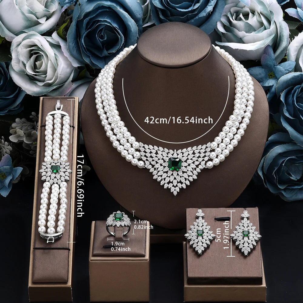 Zirconia  Crystal 4-piece Full Bridal Wedding Party Jewelry Set