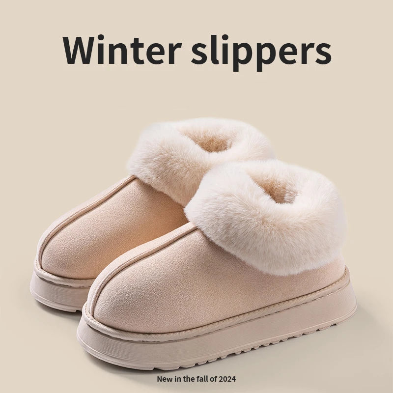 2025 High Quality of  Women's Fashion Snow Boots Fluffy Plush Faux Fur Soft Slippers Winter Indoor Comfortable Home men's Shoes