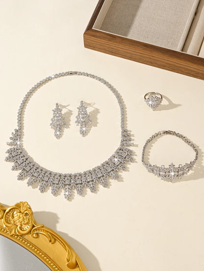 Luxury 4-piece Platinum Plated Fashion Bridal Wedding Set with Zircon Inlaid Bridal Wedding Accessories