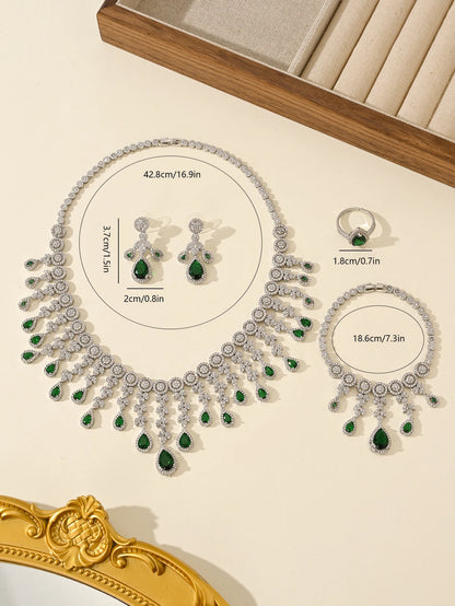 Luxury 4-piece Platinum Plated Zircon Inlaid Wedding Jewellery Set