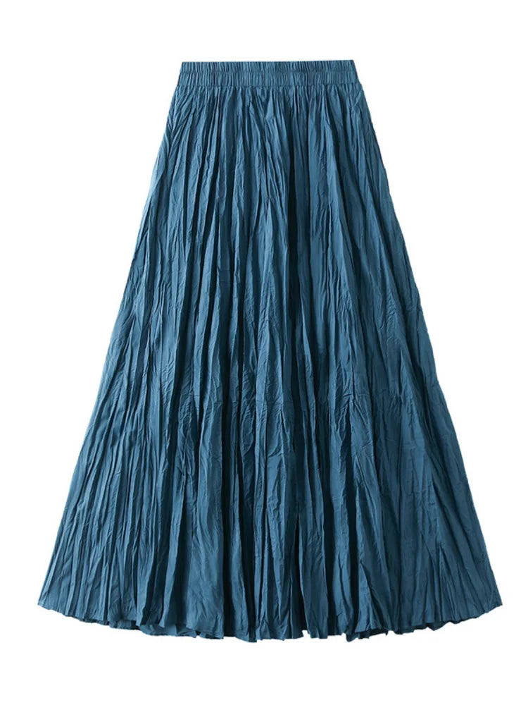 Simple Luxury Multi Solid Colors Pleated Skirt For Women's Large Hem Folds A-line Skirts Female 2025 Spring Autumn 23A7004