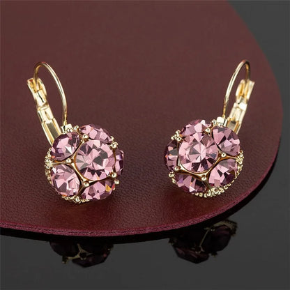 3D Purple Crystal Drop Golden Loop Dangle Earrings