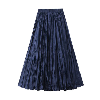 Simple Luxury Multi Solid Colors Pleated Skirt For Women's Large Hem Folds A-line Skirts Female 2025 Spring Autumn 23A7004