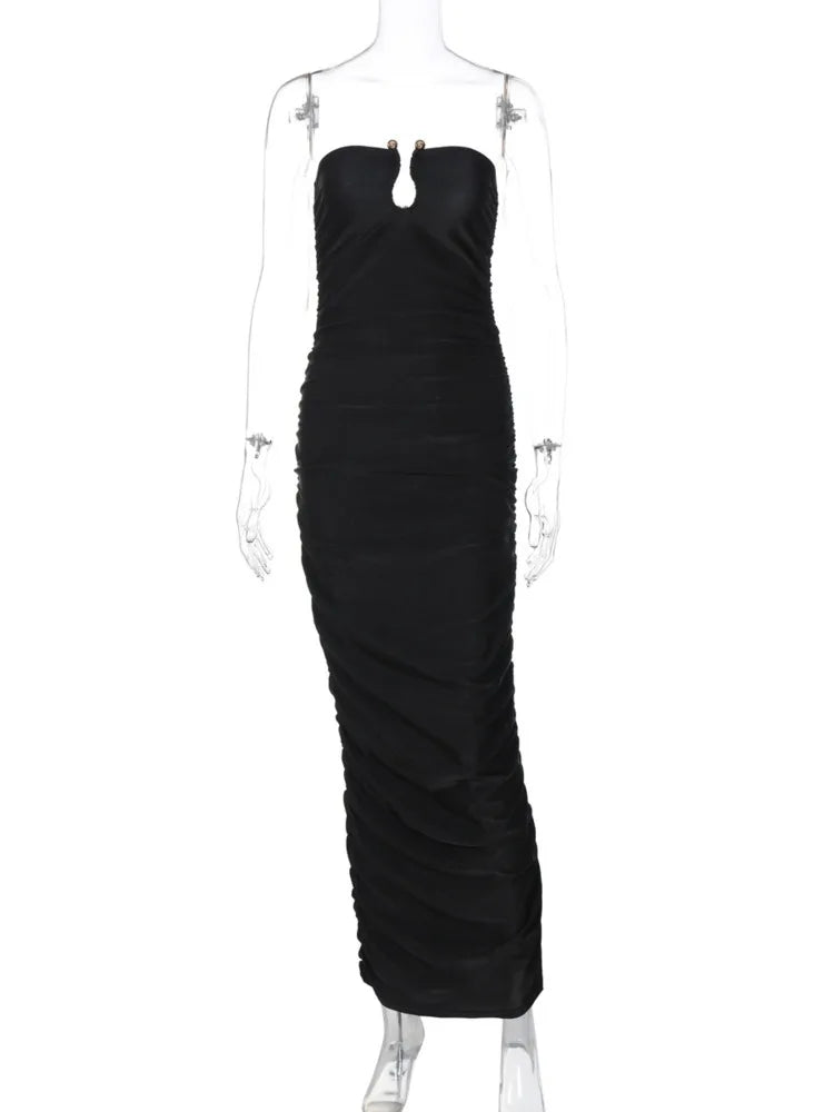 Sexy Sleeveless Off-shoulder Backless Strapless Black Maxi Dress For Women Elegant Evening Long Dress Female Outfits