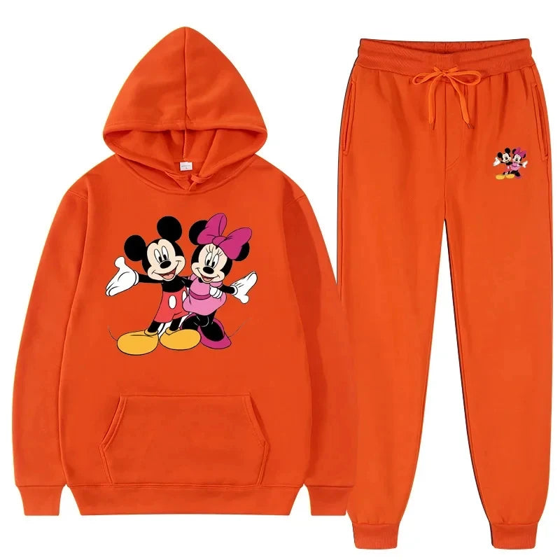 Women Disney Mickey Mouse Sweatshirts Autumn and Winter Warm Tops and Pants