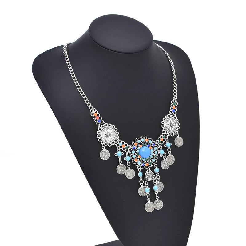 Coin Tassel Women Jewelry Sets Vintage Pendant Bohemian Ethnic Carved Beads Statement Necklace Sets Charms Afghan Jewelry Sets