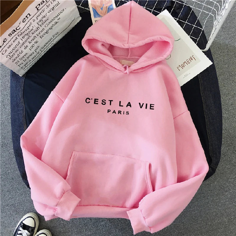 Women Casual Print Loose Hoodies Spring Long Sleeve Hooded Sweatshirt Harajuku Simple Tops Lazy Style Pullover 2025 Streetwear