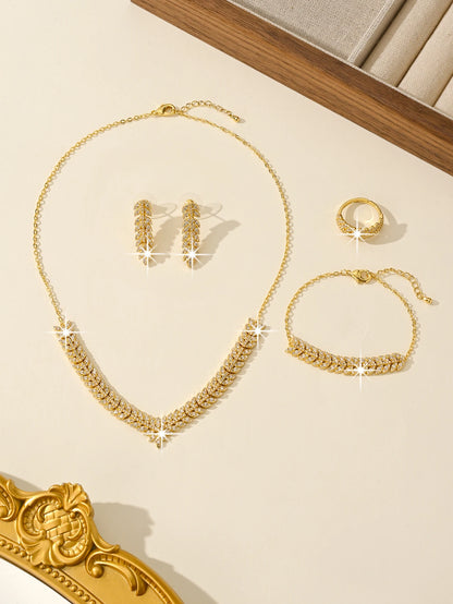 14K Gold Plated Zirconia 4-piece Fashion Wedding Accessories Jewelry Set