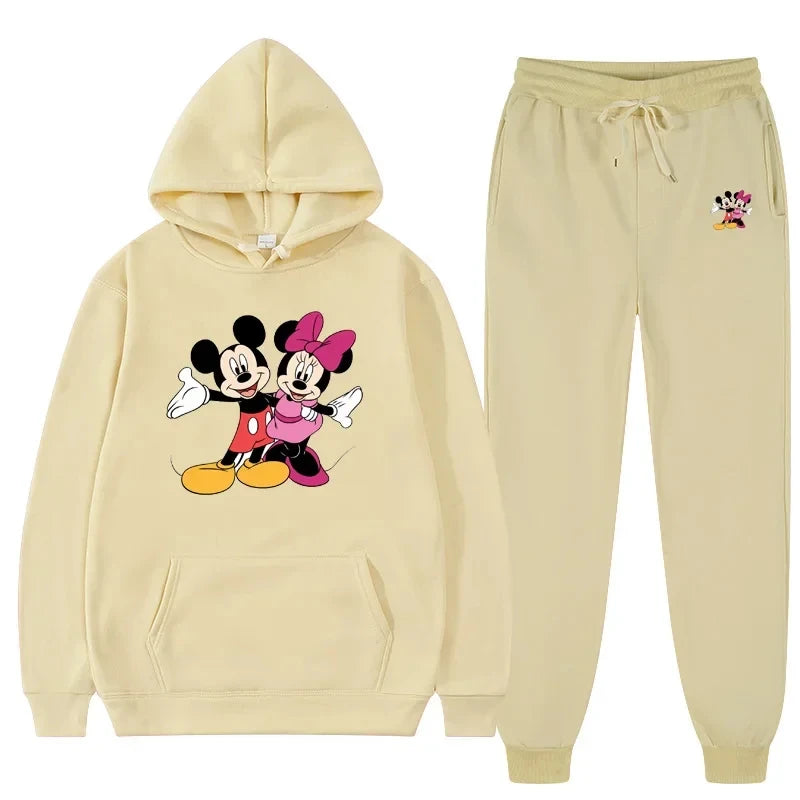 Women Disney Mickey Mouse Sweatshirts Autumn and Winter Warm Tops and Pants