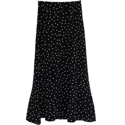 2024 Summer Skirt Long Hot Sales Women Black White Dot Preppy Style Girls Korean Design High Waist Black Skirt 3024