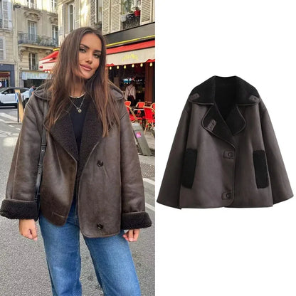 Woman Thick Faux Leather Jackets for Women Autumn Winter Warm Wool Blends Coats Demi-season Plush Jacket Outerwears