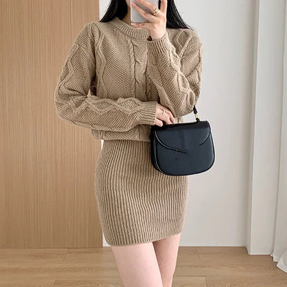 Ribbed Pullover Bodycon Dress Knit Bating Sleeve Fake Two Piece Dress Thickened Warm Dress For Women 2024 Fall Winter