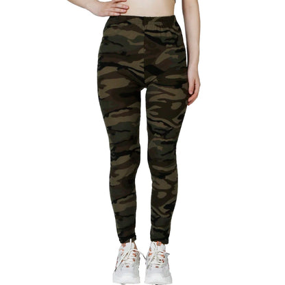 Camouflage Gray Green Tight Casual High Stretch Women's Leggings, Sporty And Sexy Fitness Retro Nine Point Pencil Pants