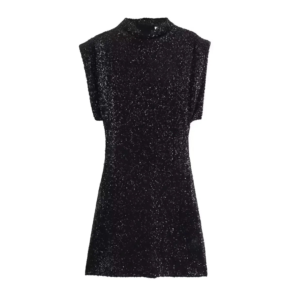 TRAFZA Sexy Chic Black Sequins Sheath Mini Party Dress Women Fashion 2024 Evening Club Shiny Dress Elegant Sleeveless Sexy Dress