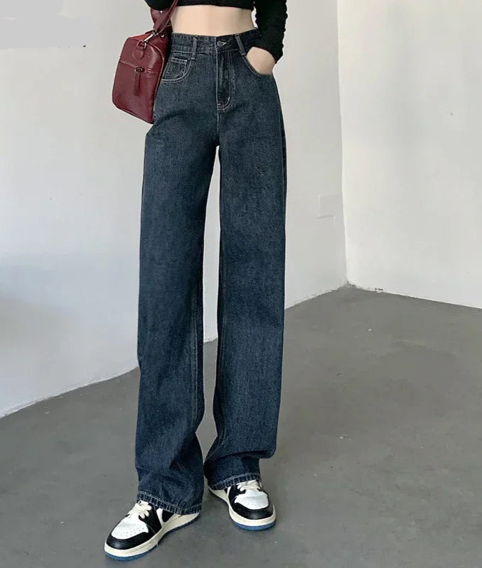 High Waisted Jeans Y2K Fashion Women Clothing Blue Black Straight Leg Denim Pants Trousers Mom Jean Baggy Trousers Tall