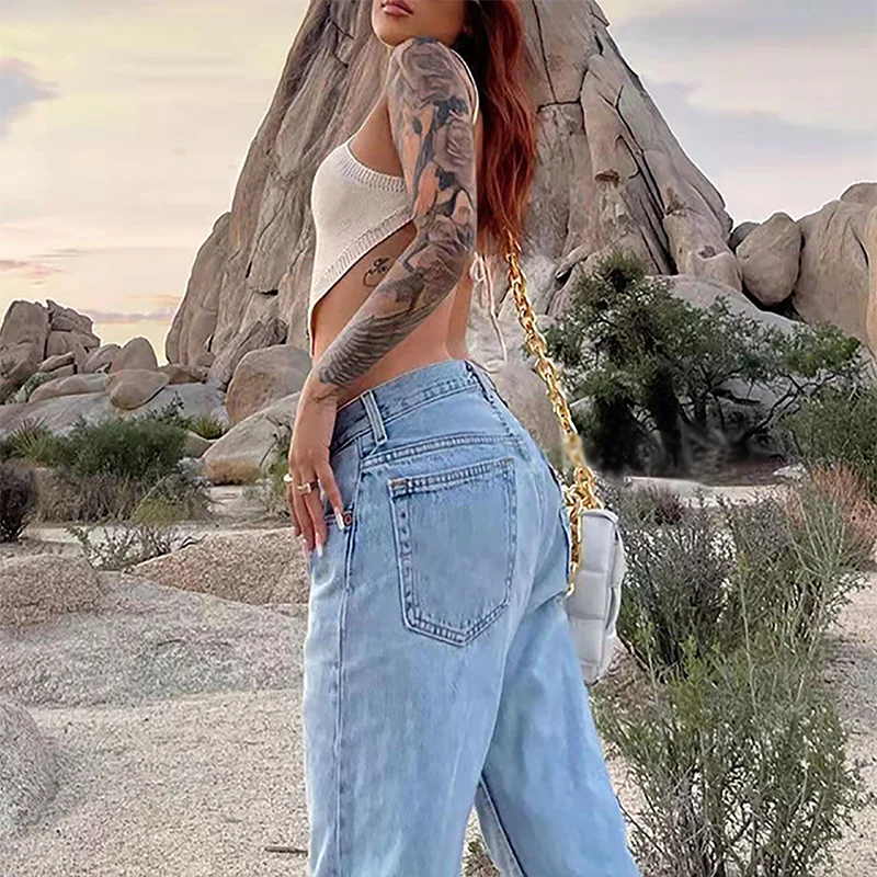 Women Wide Leg Baggy Jeans Lady Vintage Punk Low Rise Waist Loose Denim Pants Streetwear Fashion Trashy Long Skater Trousers