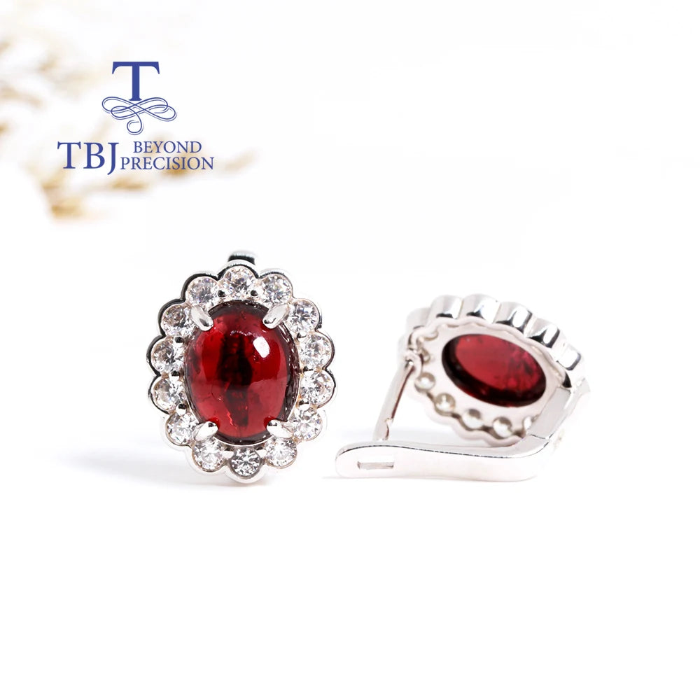 Noble Design January Birthstone Oval Natural garnet Silver Earrings Women's fine jewelry Anniversary & banquet gifts