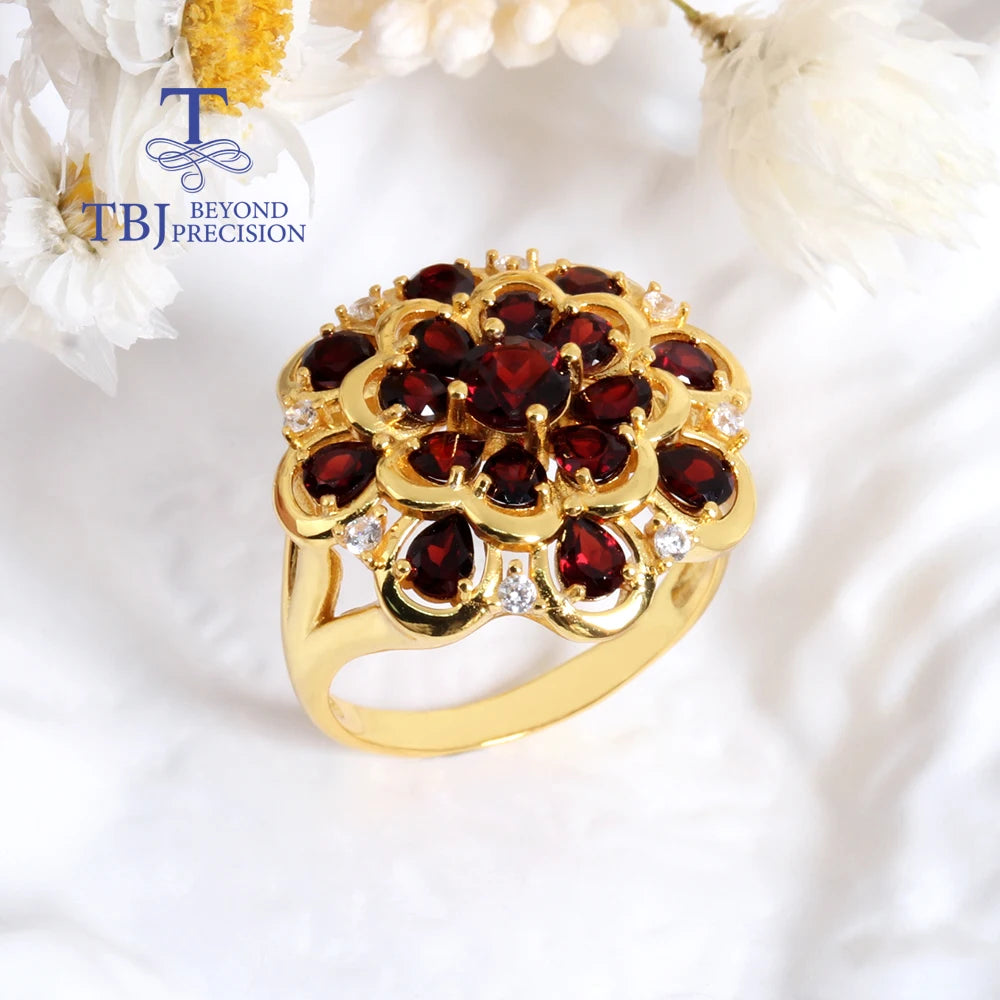 Luxury design January Birthstone Natural garnet Ring 925 sterling silver elegant fine jewelry for women