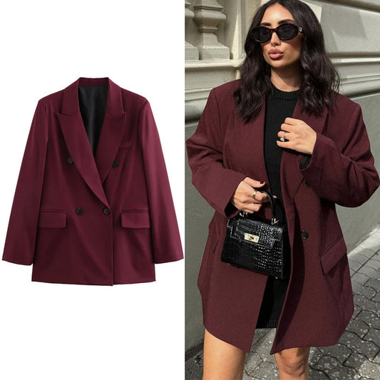 Women's Blazer Outerwear's Office Wear Women Suit Jacket Autumn Long Sleeve Burgundy Blazers Formal Woman Minimalist Blazer