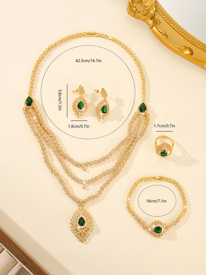 Nigerian Arabia Bridal Season Set 4-piece 14K Gold Plated Fashion Wedding Jewelry Set