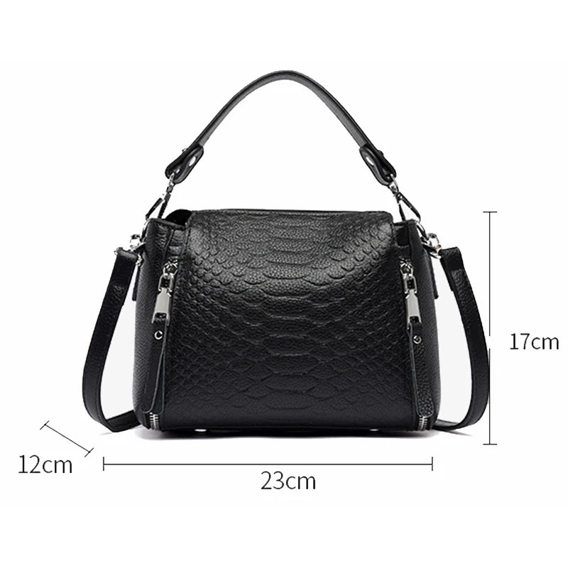 Authentic Cowhide Large Capacity Luxury Trendy Crocodile Pattern Women's Shoulder Bag