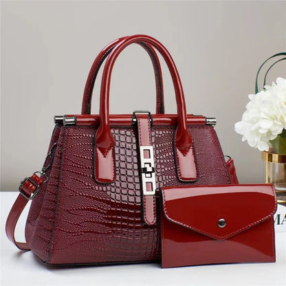 Luxury Brand Designer Crocodile Pattern Bright Leather Large Capacity Crossbody Women's Handbag