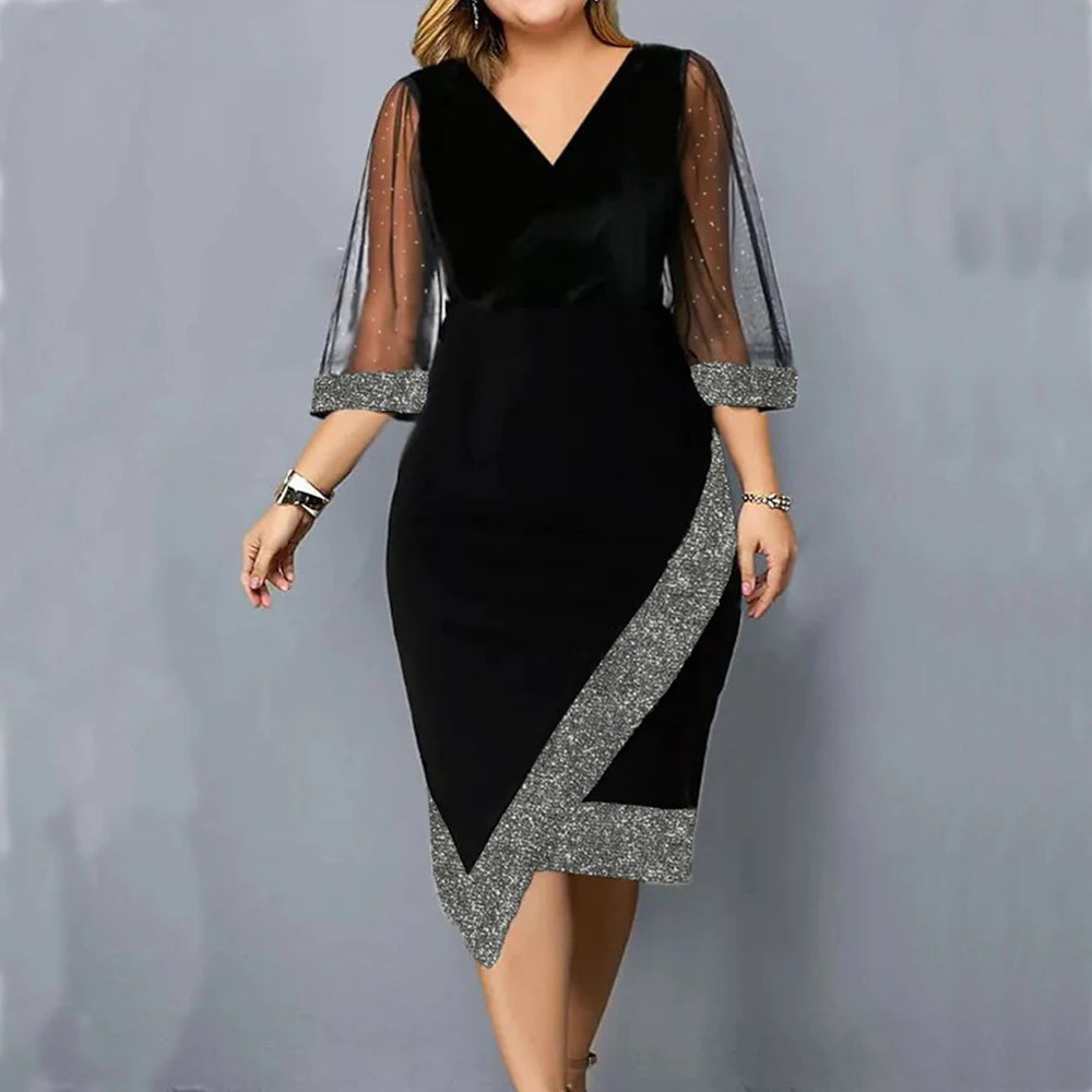 Women Winter Plus Size Black Vestidos Formal Occas Dress Elegant Long Skirt Party Female Clothing