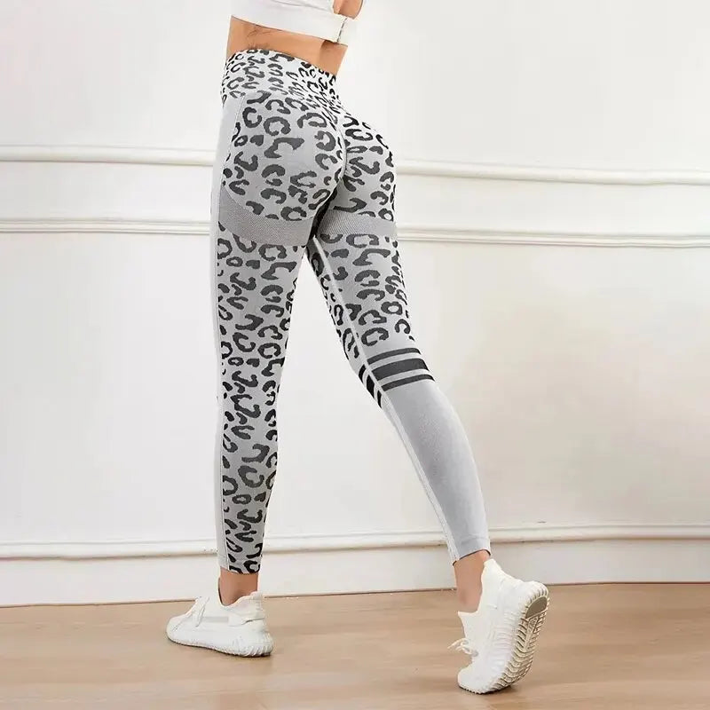 Yoga 9 Minute Pants High Waist Belly Stretch Tights Leopard Print Seamless Quick Drying Fitness Pants