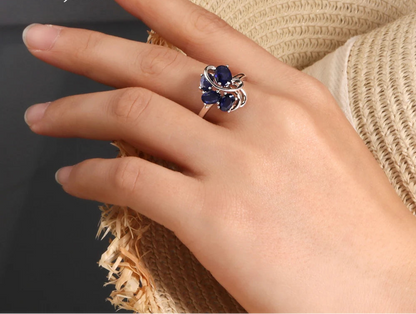 Precious luxury Birthstone natural diffusion blue sapphire silver ring for women