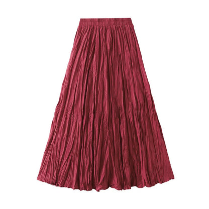 Simple Luxury Multi Solid Colors Pleated Skirt For Women's Large Hem Folds A-line Skirts Female 2025 Spring Autumn 23A7004