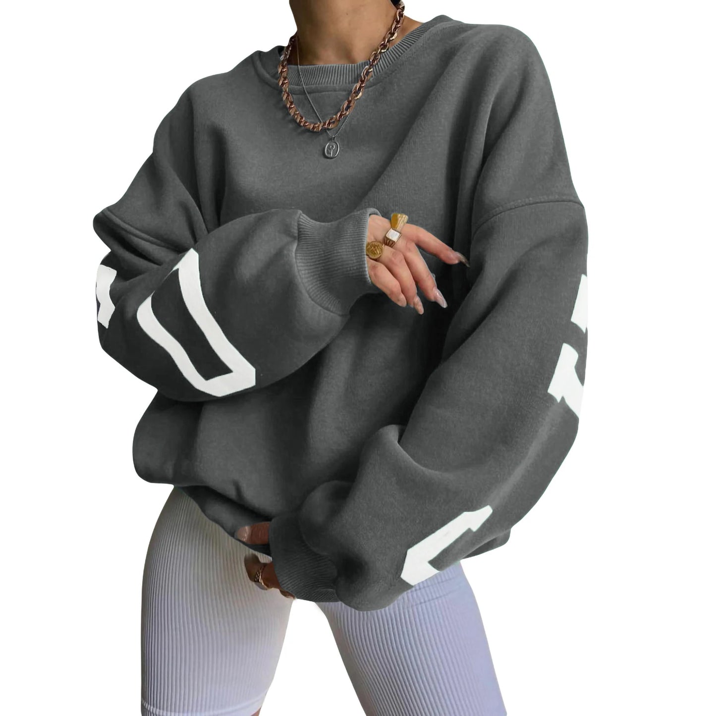 Women Loose Pullover Sweatshirts Letter Print Casual Thickened Long Sleeve Tops Autumn Streetwear