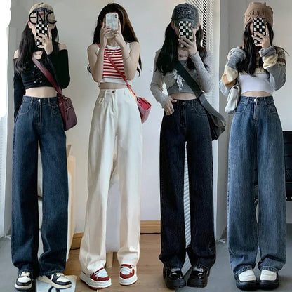 High Waisted Jeans Y2K Fashion Women Clothing Blue Black Straight Leg Denim Pants Trousers Mom Jean Baggy Trousers Tall