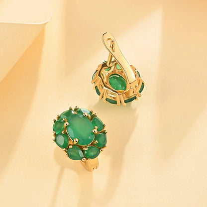 Summer natural green agate ring Earrings Jewelry Set women's 925 sterling silver fine jewelry gift