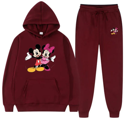 Women Disney Mickey Mouse Sweatshirts Autumn and Winter Warm Tops and Pants