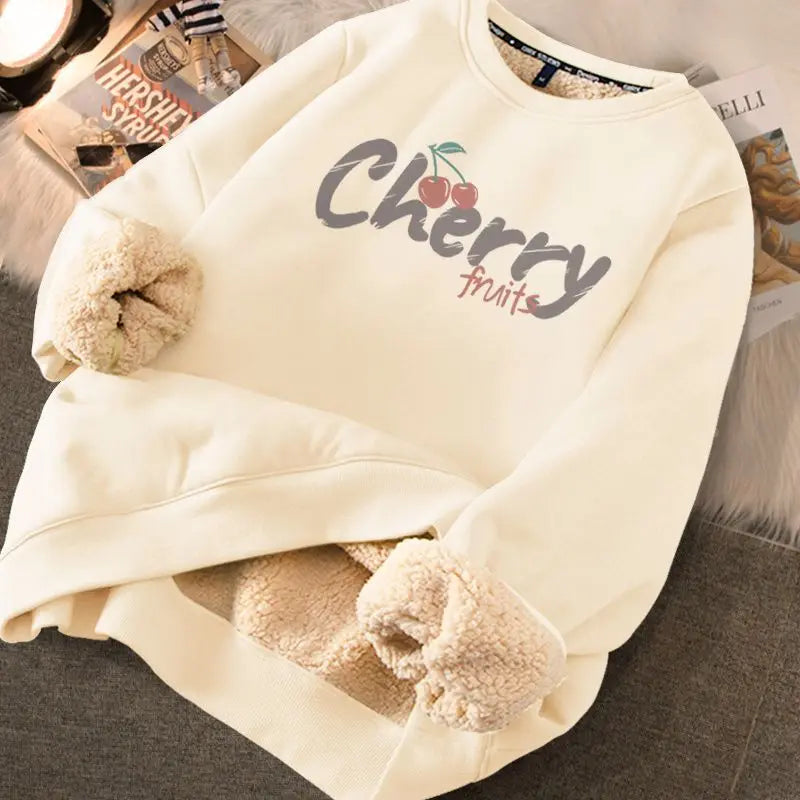 Women Autumn Sweatshirts Warm Thicken Fleece Hoodies Cute Printed Casual Loose Thermal Sweatshirts For Women 2024 Winter