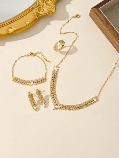 14K Gold Plated Zirconia 4-piece Fashion Wedding Accessories Jewelry Set