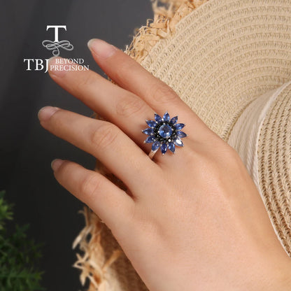 Super luxury design Natural blue kyanite silver ring Noble and elegant female wedding & Banquet & party gift