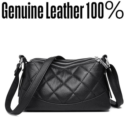 100% Genuine Leather Female Crossbody Three Layer Large Capacity bags