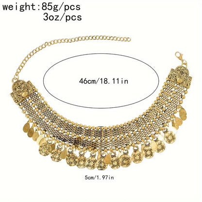 Pakistan Turkish Ethnic Coin Choker Necklace Earrings for Women Vintage Gypsy Indian Afghan Dress Collar Statement Jewelry Sets