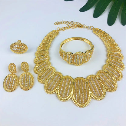 Italian Nigeria 18K Gold Plated Jewelry Set Luxury Women Original Bold Necklace Earrings Bracelet Ring Bridal Wedding Party Gift