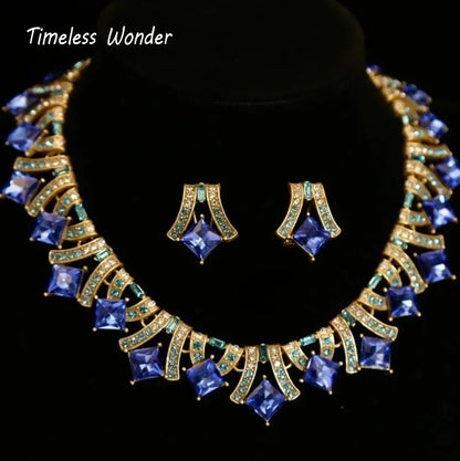 Timeless Wonder Retro Zircon Geo Pave Necklace N Button Earrings for Women Designer Jewelry Set Trendy Top Sweet Vintage 4612