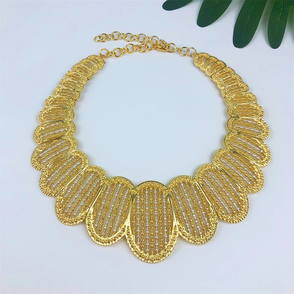 Italian Nigeria 18K Gold Plated Jewelry Set Luxury Women Original Bold Necklace Earrings Bracelet Ring Bridal Wedding Party Gift