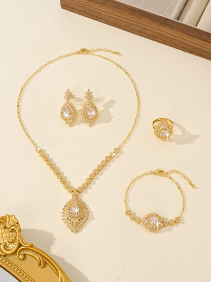 Luxury Set 4-piece 14K Gold Plated Fashion Jewelry Wedding Anniversary Gift