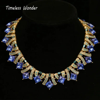 Timeless Wonder Retro Zircon Geo Pave Necklace N Button Earrings for Women Designer Jewelry Set Trendy Top Sweet Vintage 4612