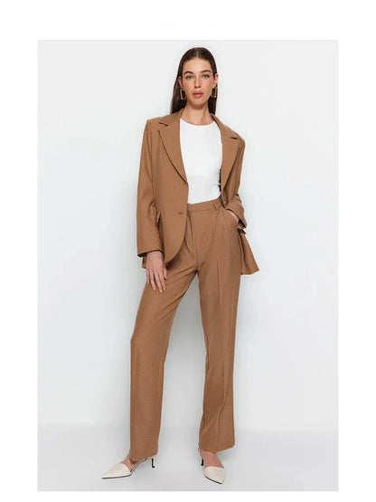 High Waist Straight Pants Vintage Style for Office Wear New Autumn Loose Suit Trousers