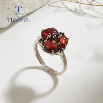 925 Sterling Silver natural Red Garnet Ring Earrings Jewelry set Women's fashion simple design anniversary gift