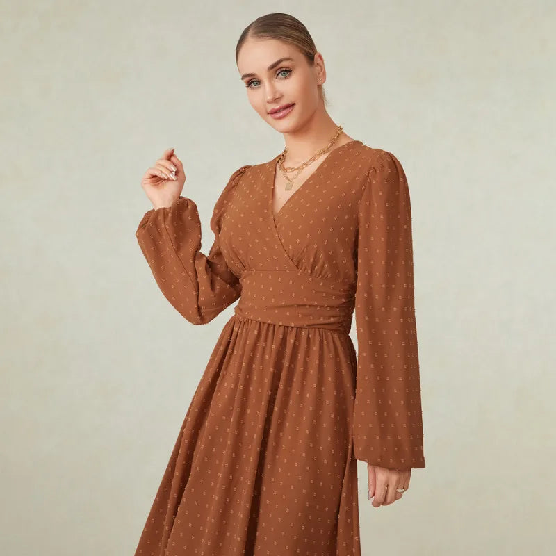 Women Long Sleeve Dress Spring Autumn Clothes Office Ladies Chic Elegant Casual Swiss Dot A-Line Party Dress Streetwear