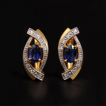 Precious Light Blue Luxury Natural Diffusion Sapphire 18K yellow Silver earrings