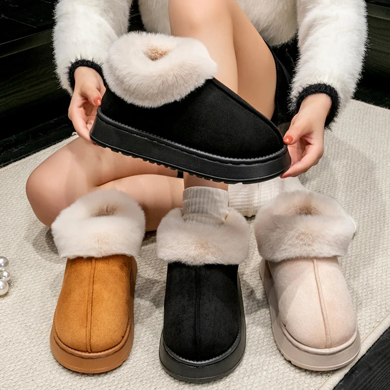 2025 High Quality of  Women's Fashion Snow Boots Fluffy Plush Faux Fur Soft Slippers Winter Indoor Comfortable Home men's Shoes